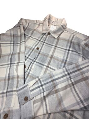 Next Men’s Neutral Check Wool Blend Shacket Shirt Jacket Plaid Cream Gray 3XL